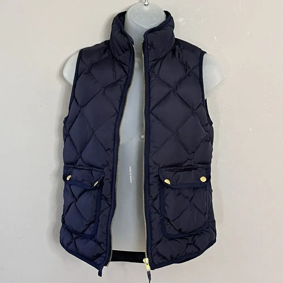 J. Crew‎ Womens Down Fill Puff Quilted Vest XS Navy Blue Full Zip Pockets Preppy - Picture 4 of 14